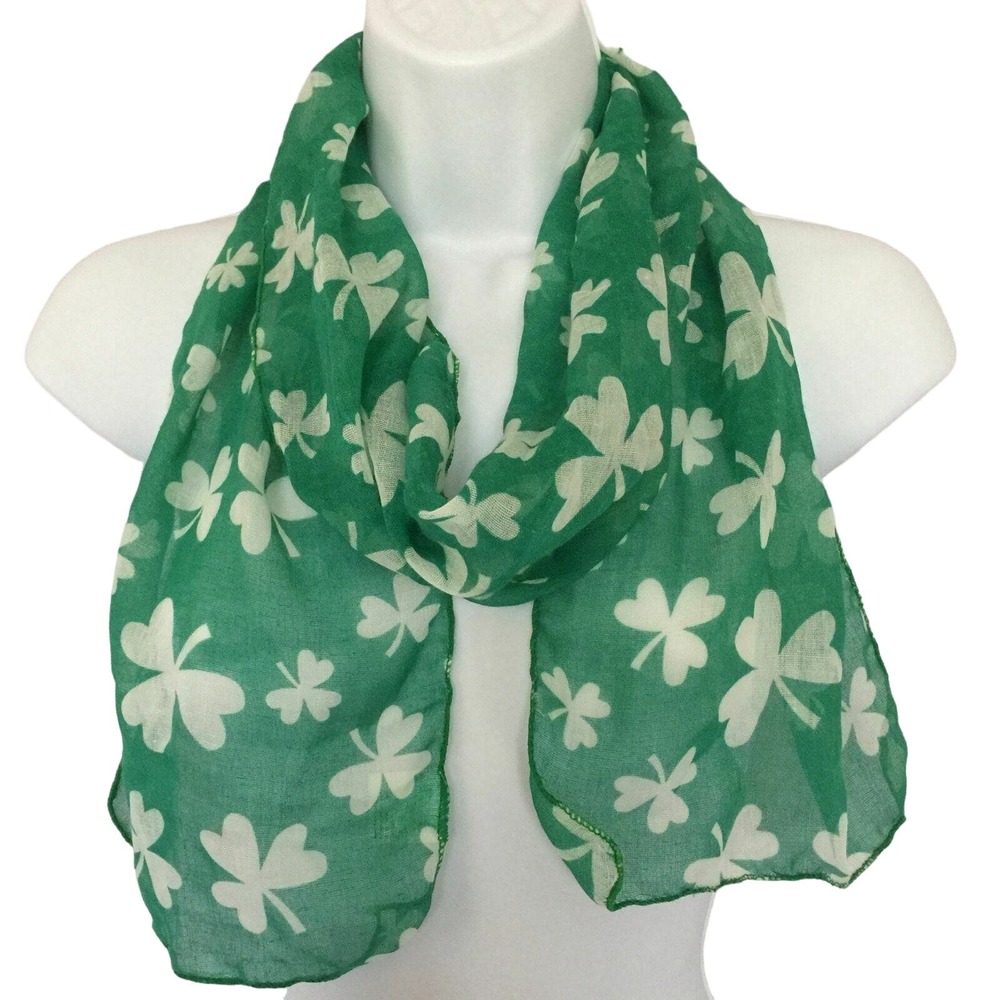 White Maple Leaves Green Background Soft Poly Gauze Rectangle Oblong Scarf 61"